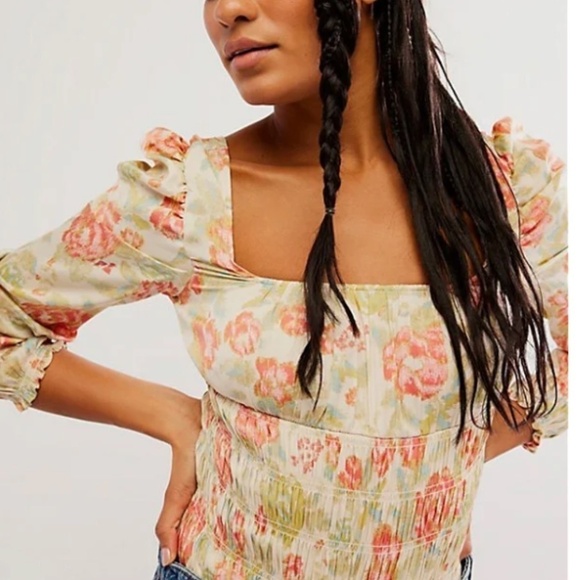 Free People Intimately Women's Smock It To You Bodysuit SMALL Creme Orange Snap - Picture 2 of 11